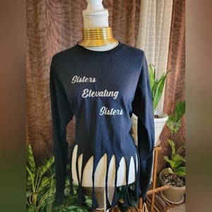 Ladies Black Long Sleeve T-Shirt with Fringes.